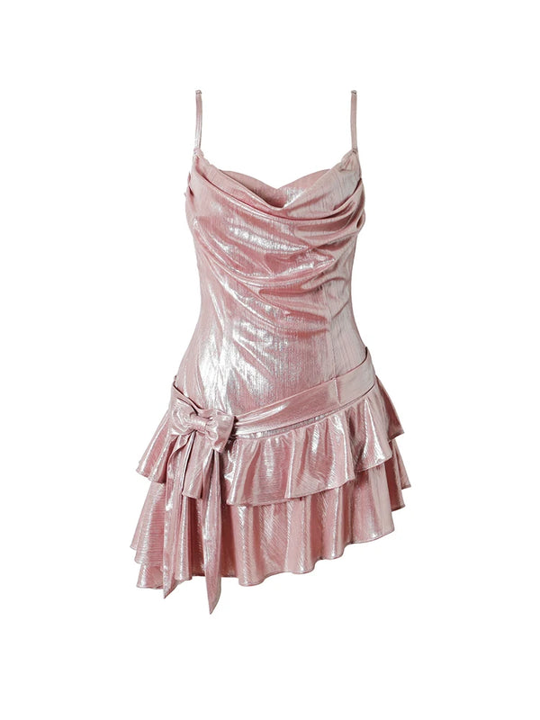 Soft Girl Metallic Mini Dress
