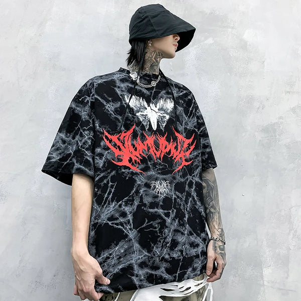 Camiseta oscura de algodón estilo hip hop de gran tamaño