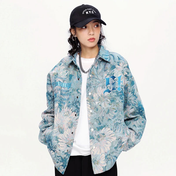 Gothic Daisy Print Varsity Jacket