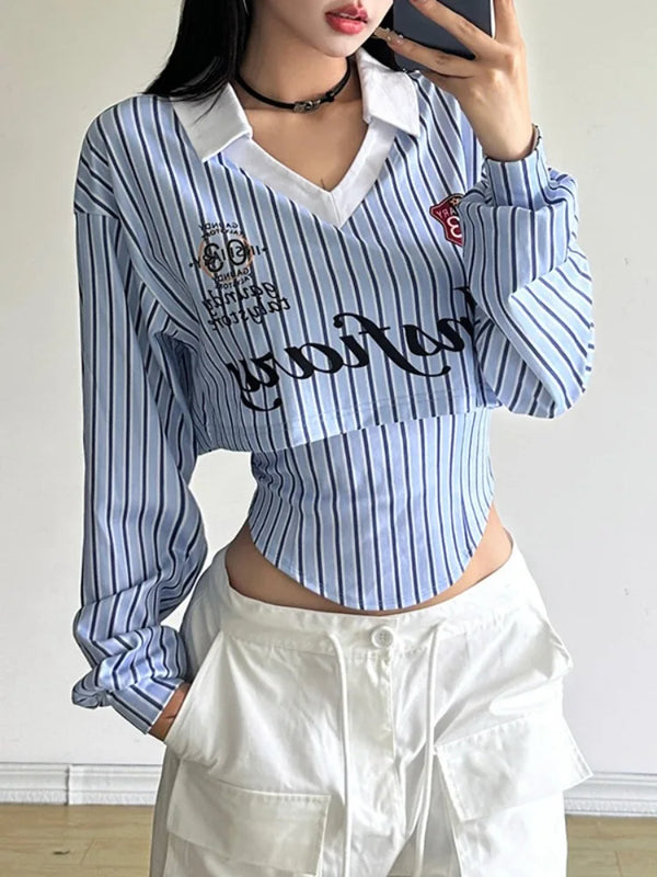 Sports Striped Letter Print T-Shirt
