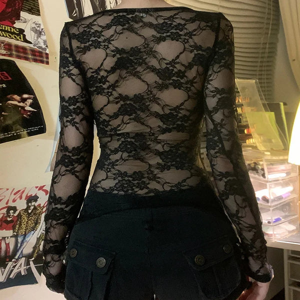 Grunge Black Mesh Sleeves Top