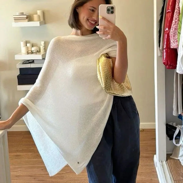 Sheer Lightweight Knit Poncho Blouse