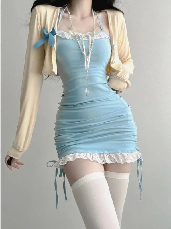 Coquette Lace Halter Bodycon Mini Dress