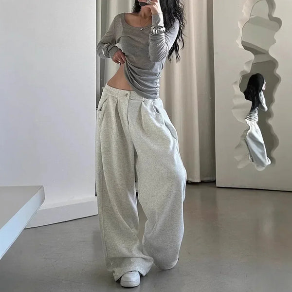 Vintage Grey Oversized Sweatpants Retro Pants