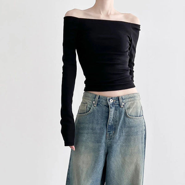 Y2K Elegant Black Long Sleeve T-Shirt