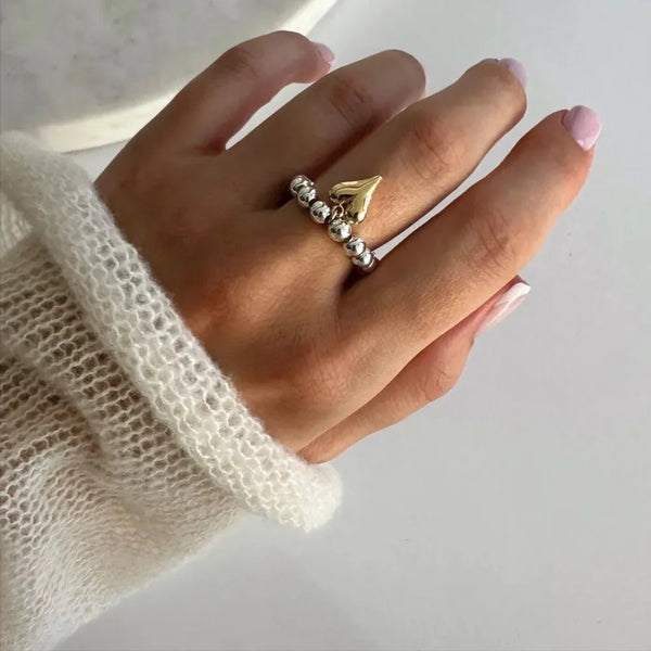 Metail Heart Elastic Rope Ring