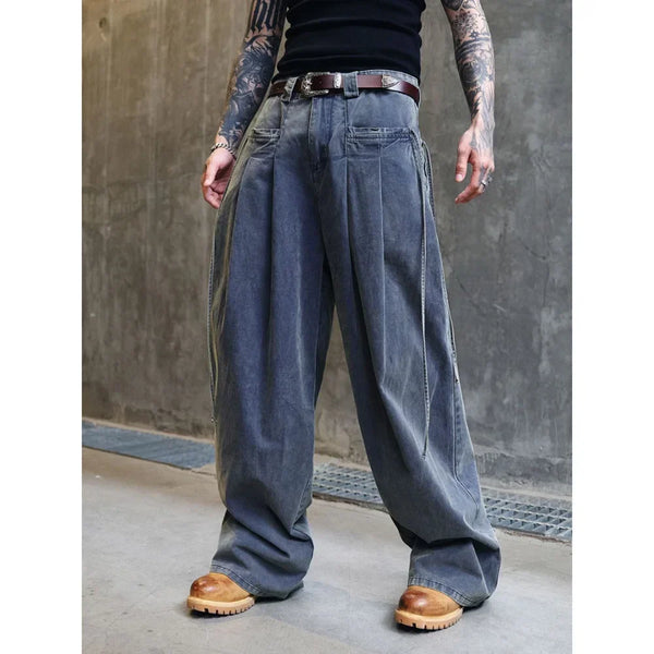 Washed Gray Denim Bending Knife Jeans