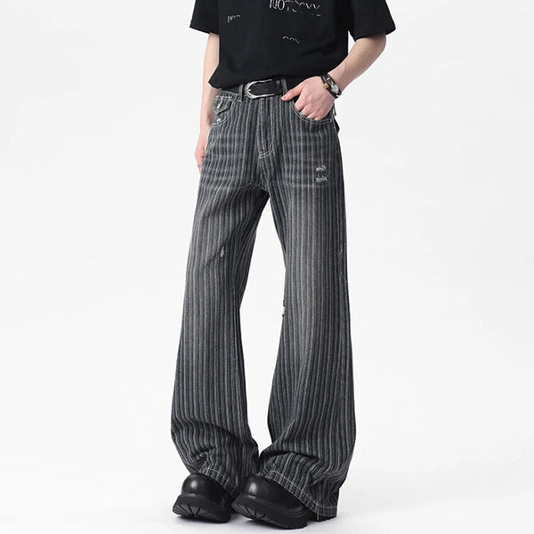 Vertical Striped Washed Denim Pants