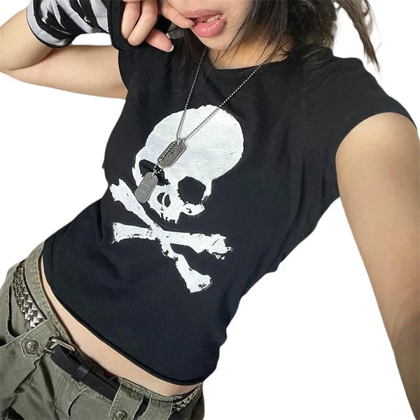 Y2K Gothic Skull Vintage Grunge Graphic T-Shirt