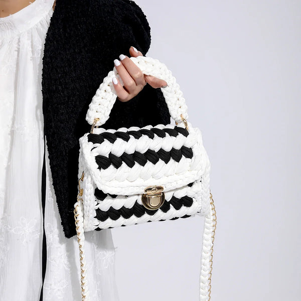 Woven Bag Knitted Shoulder Chunky Knit