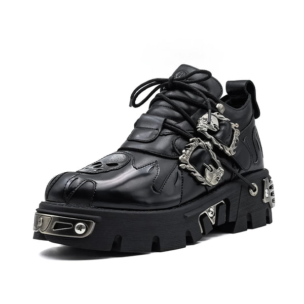 Dark Vintage Rock Leather Platform Shoes