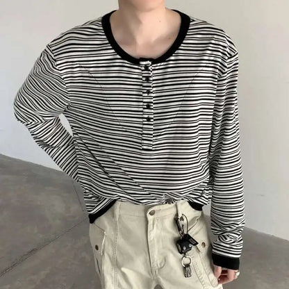 Camiseta de manga larga con botones a rayas