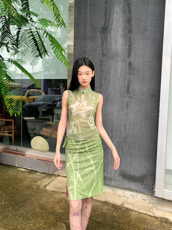 Elegant Green Lily Floral Vintage Set