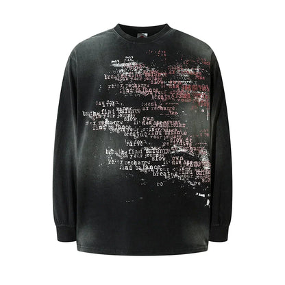 Camiseta de manga larga con estampado gráfico desgastado vintage