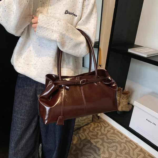 Corporate Girl Shiny Leather Shoulder Bag