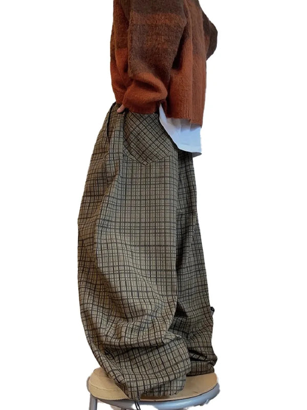 Y2K Oversized Plaid Wide Leg Pants