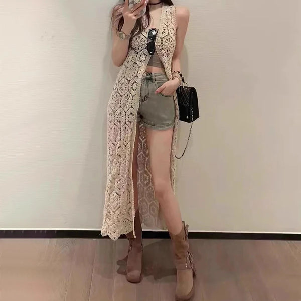 Handmade Knitted Crochet Cardigan Button