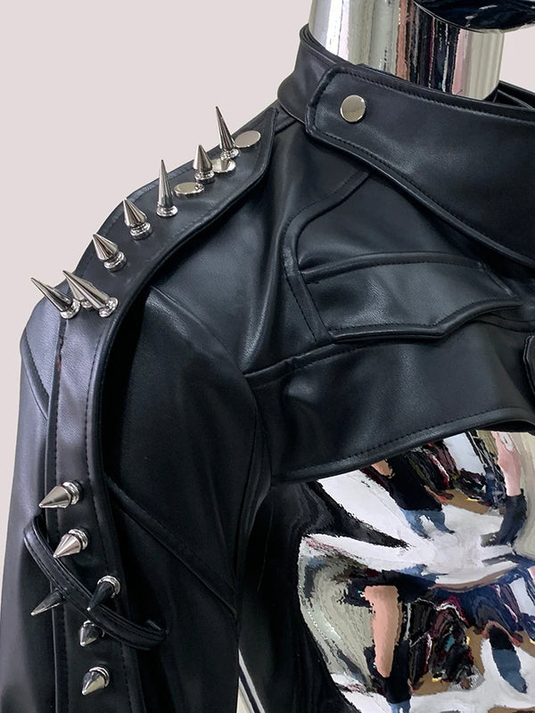 Luxury Black Rivet Faux Leather Jacket