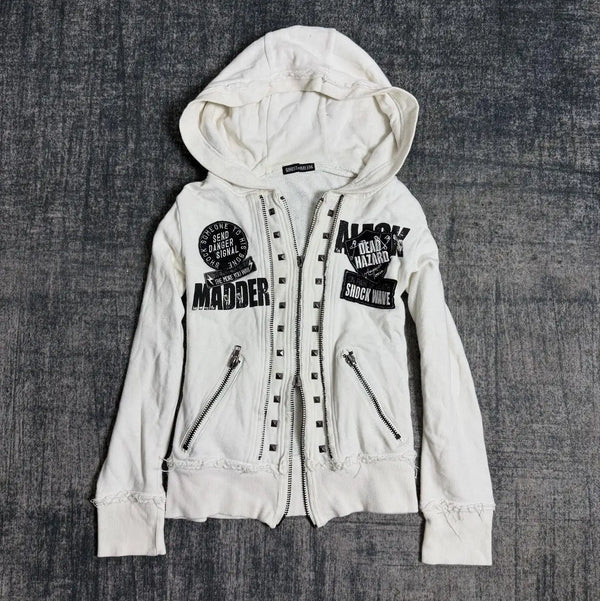 Slim Gothic White Zipper Hoodie