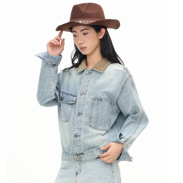 Blue Distressed Cowgirl Denim Jacket