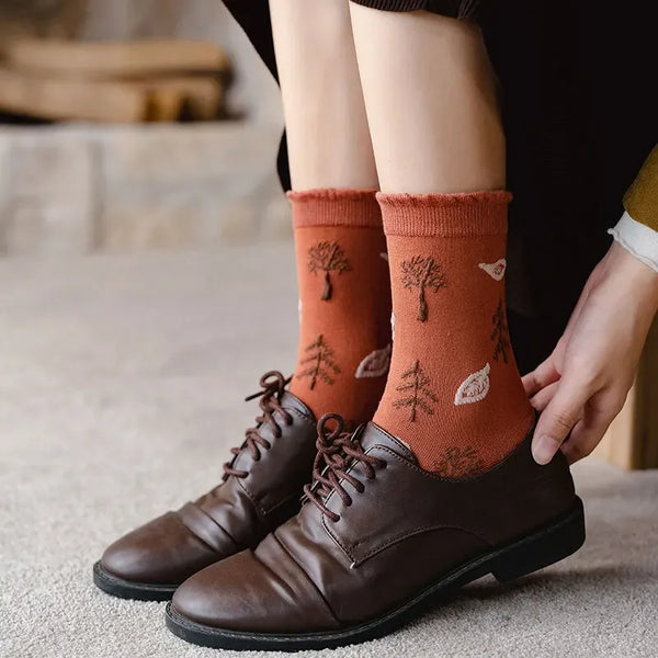 Sweet Kawaii Cartoon Print Floral Socks