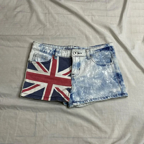 High-waisted Vintage British Flag Denim Shorts