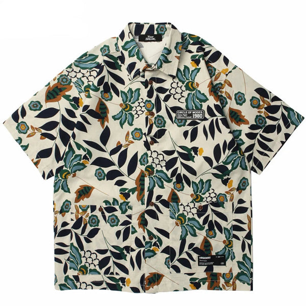 Trendy Hawaiian Plant Print Beach Shirt