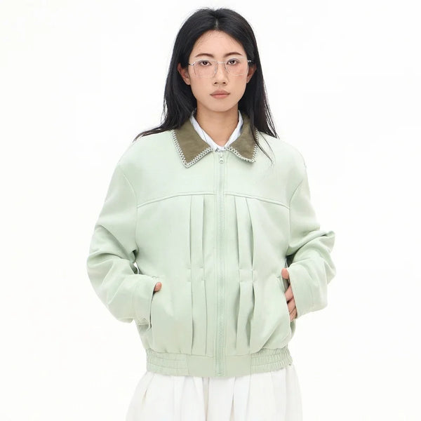 Mint Green Aviator Minimal Varsity Jacket