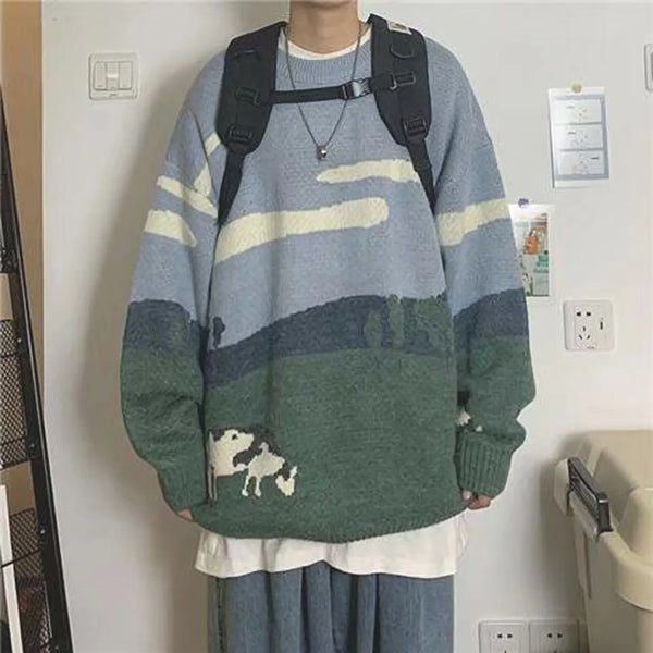 Vintage Green Farms Print Sweaters