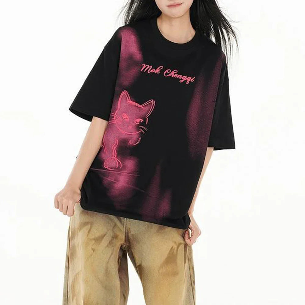 Camiseta con estampado gráfico vintage de gatito