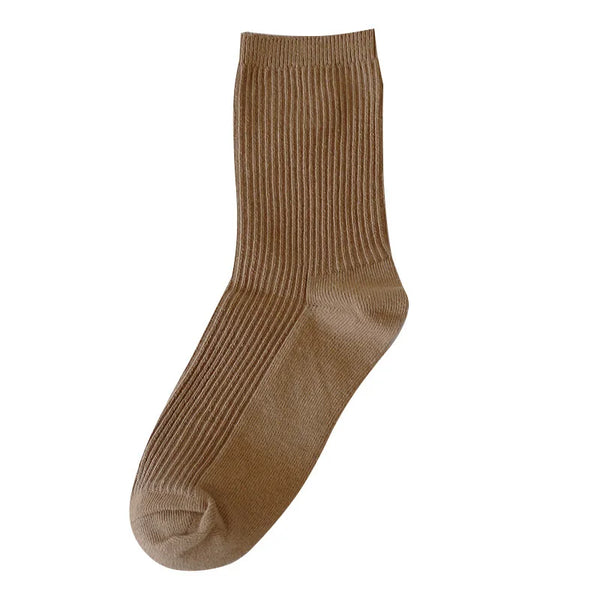 Cozy Neutral Vertical Striped Tube Socks