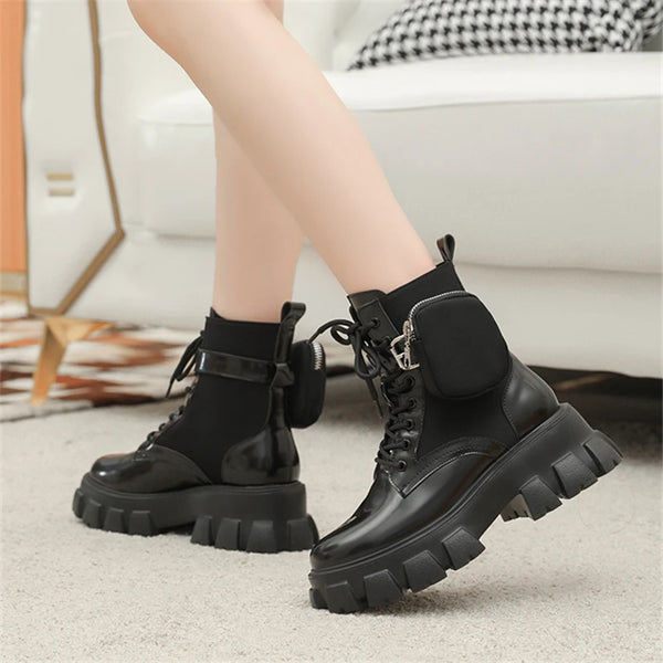 Chunky Sole Lace-Up Ankle Boots