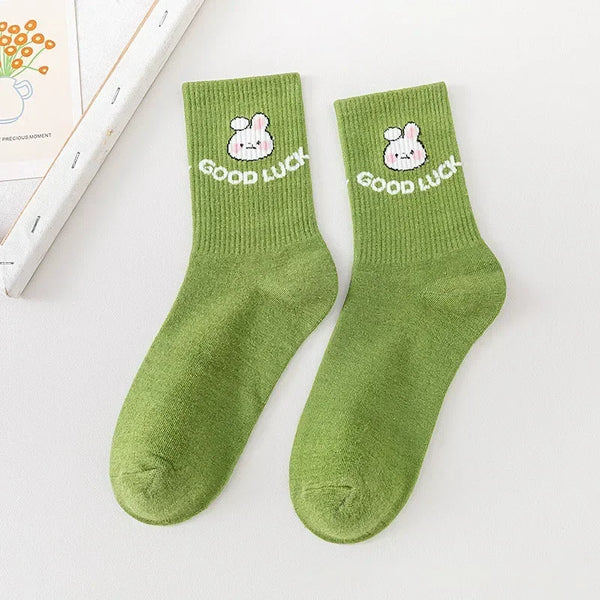 Funny Green Cartoon Rabbit Carrot Socks