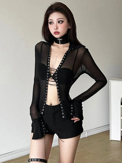 Sexy Vintage Patchwork Gaze Bodycon Shirt