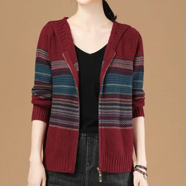Colorful Loose Fit Hooded Zipper Sweater