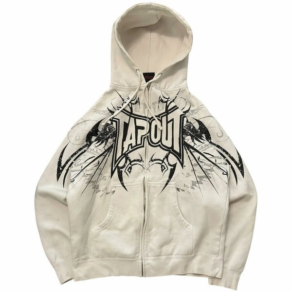 Retro Gray Oversized Zipper Hoodie