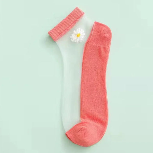Elegant Transparent Daisy Embroidered Lace Socks