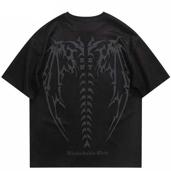 Suede Devil Wings Skeleton Graphic T-Shirt