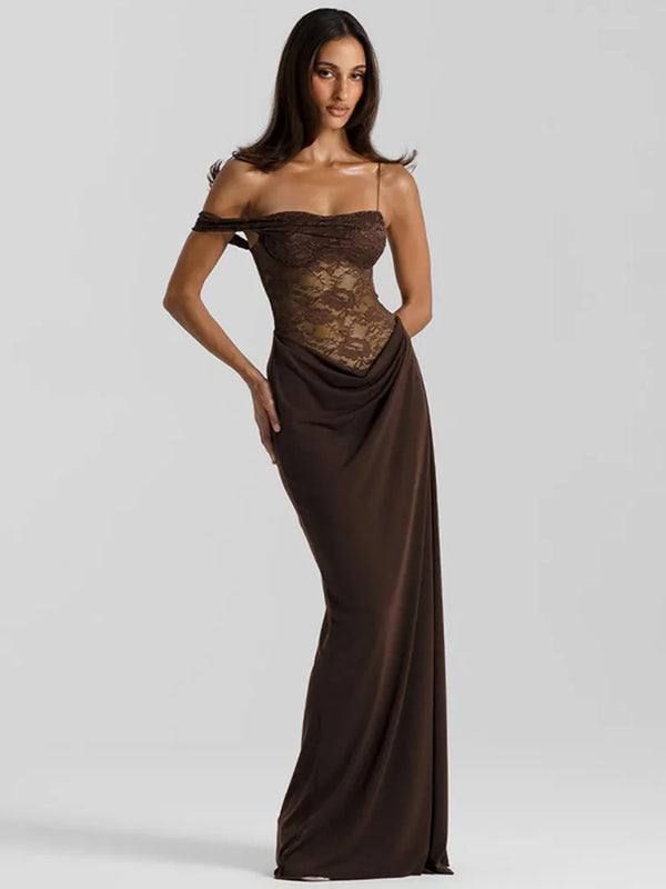 Lace One Shoulder Bodice Maxi Dress