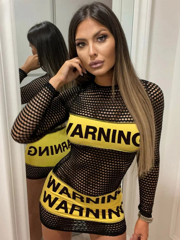 Baddie Warning Fishnet Mini Dress