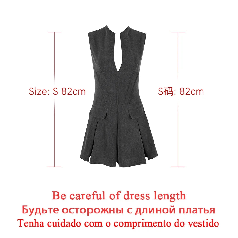 Gray dress with measurements on a white background