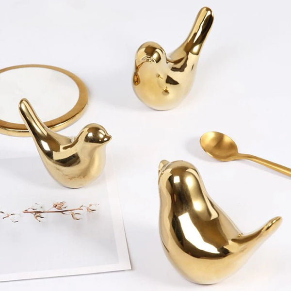 Bird Figurine 4 Nordic Ceramic Gold Animal Statue