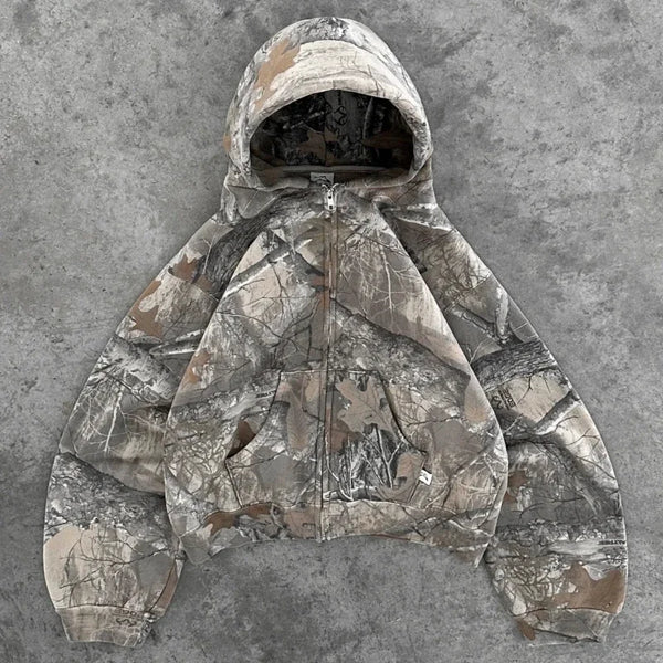 Camouflage Pattern Retro Zip-Up Hoodie