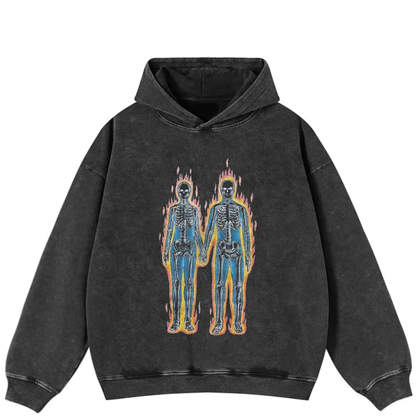 Faded Black Flaming Skeleton Graphic Hoodie