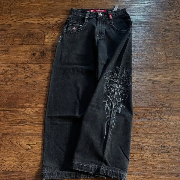 Retro Geometric Stripes Loose Fit Jeans