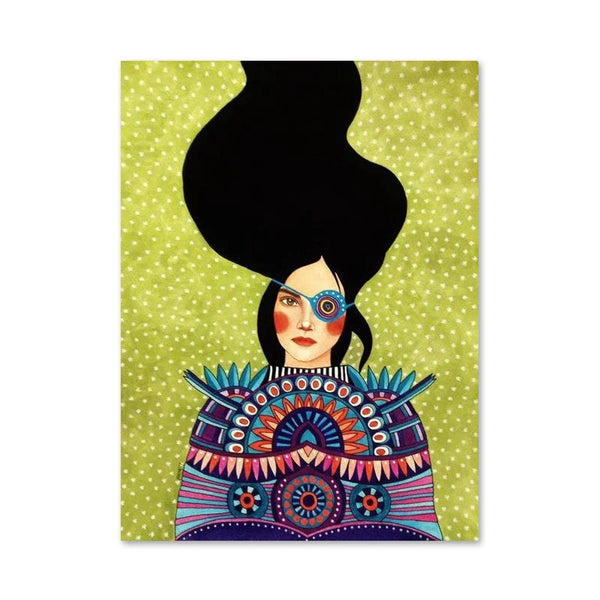 Retro Flowers Girls Hair Paintings Poster