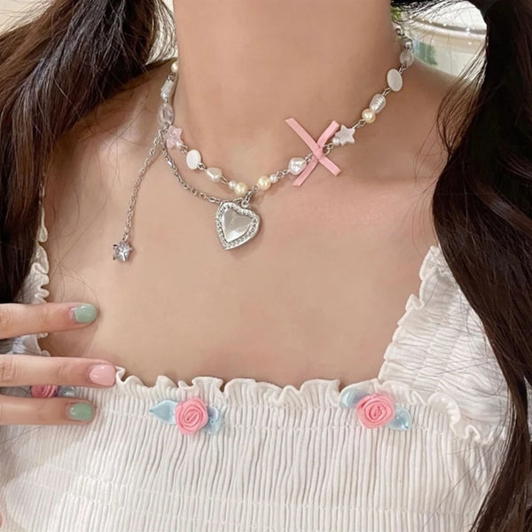 Coquette Heart Bowknot Necklace