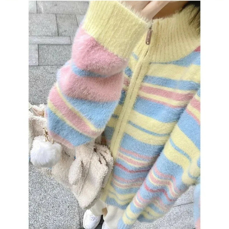 Modern wearing Cozy Striped Zipper Sweater