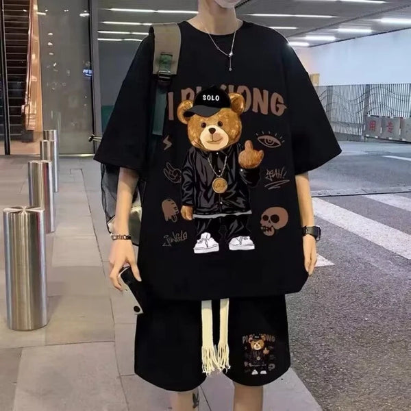Breathable Loose Bear Print Shorts T-Shirt