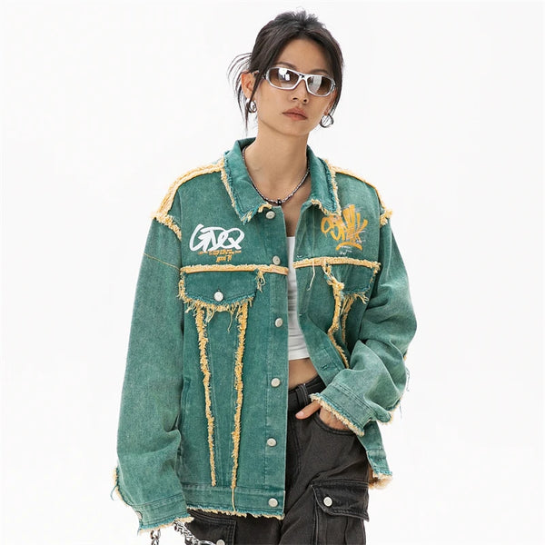 Green Cotton Long Sleeve Denim Jacket